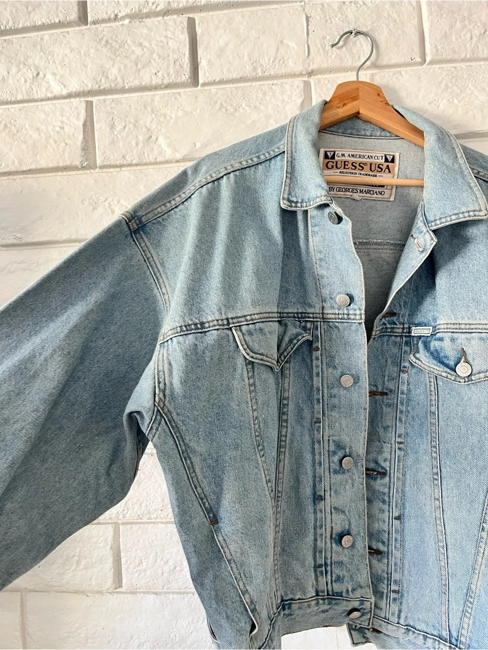 Guess Georges Marciano Womens Vintage Denim Jacket Light Wash Made in USA XL